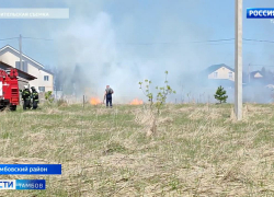 На севере Тамбова загорелась трава в полях, огонь угрожал микрорайону «Слобода»