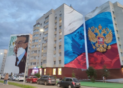Фасад многоэтажки на севере Тамбова украсил мурал в виде огромного триколора с гербом