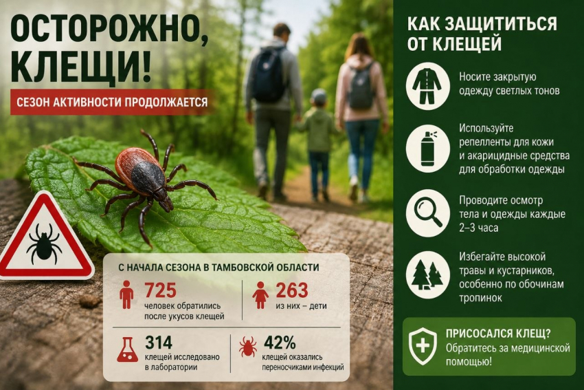 С начала сезона клещи покусали более 700 жителей Тамбовской области