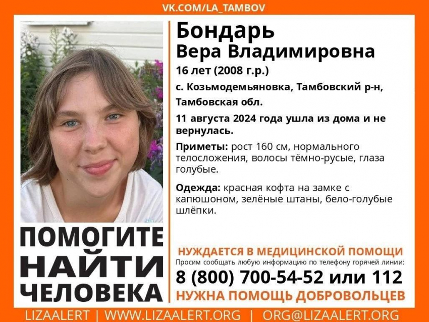 В Тамбовской области пропала 16-летняя девочка в яркой одежде